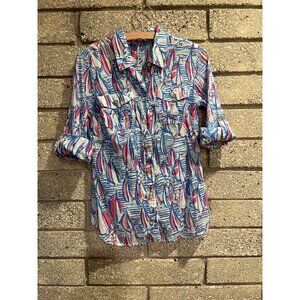 Lilly Pulitzer Sails Print Button-Down Shirt S Bright Multi-Color Long Sleeve Li